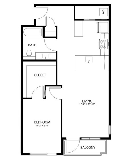 A black and white image of a floor plan for a small apartment.